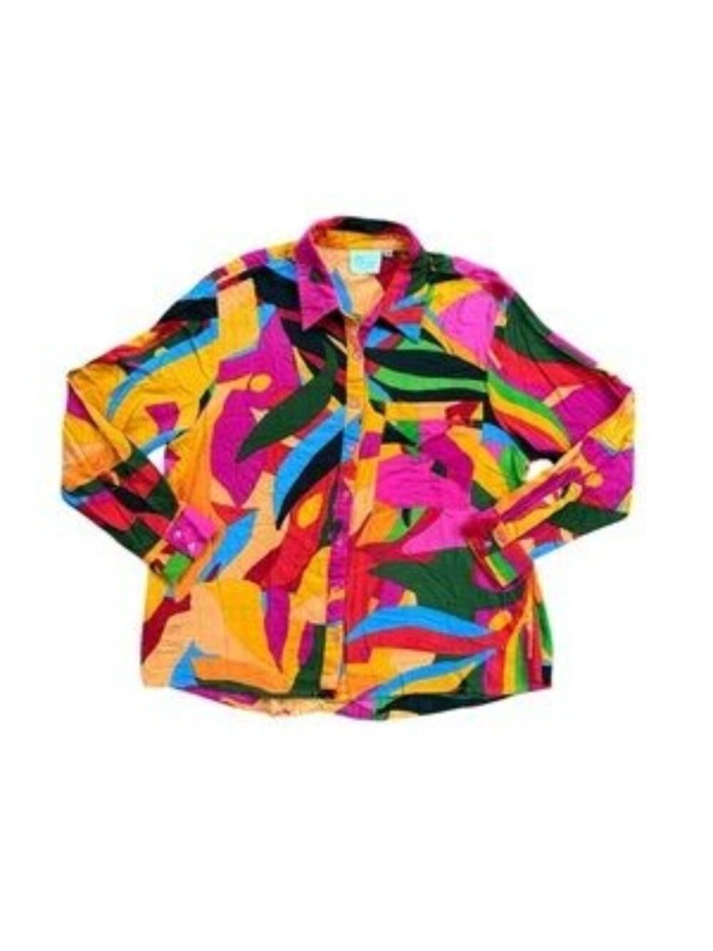 True Destinations Multicolor Abstract Button-Up Shirt M Cotton abstract loud fun